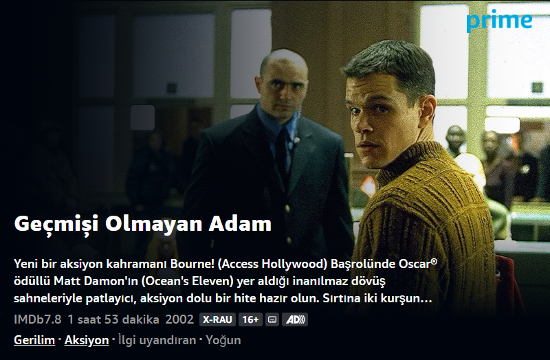 Geçmişi Olmayan Adam (The Bourne Identity) - 2002