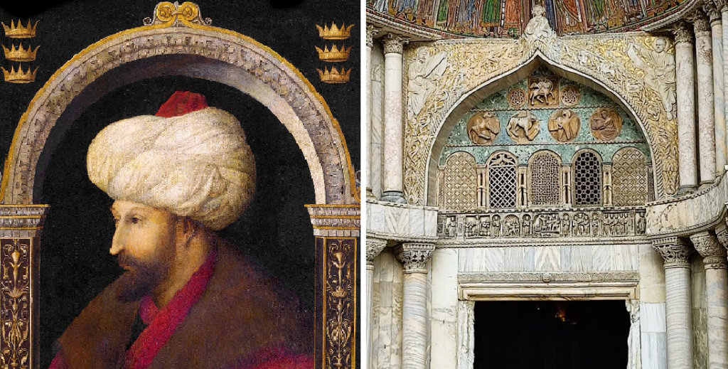 Sultanın içine resmedildiği tak yahut kapı San Zaccaria Venedik Kilisesi'nin aynı yıl yapılan kapısı ile neredeyse birebir yapılmıştır.